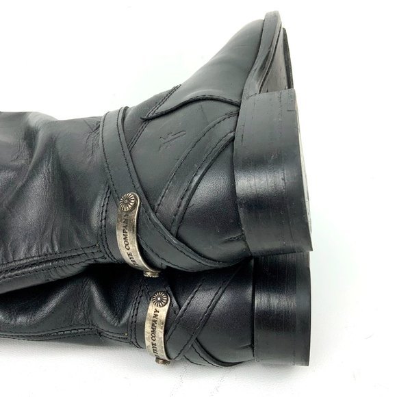 Frye  Lindsay Black Riding Pull On Boots Knee-High Metal Plate Sz 6 - Picture 13 of 16